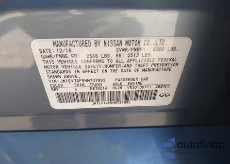 2017 Infiniti Q50 3.0T Premium from USA, damaged, VIN JN1EV7AP5HM737892